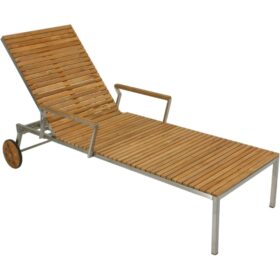 Deckchair ligbed van teakhout met frame van roestvrijstaal 200 x 70 cm