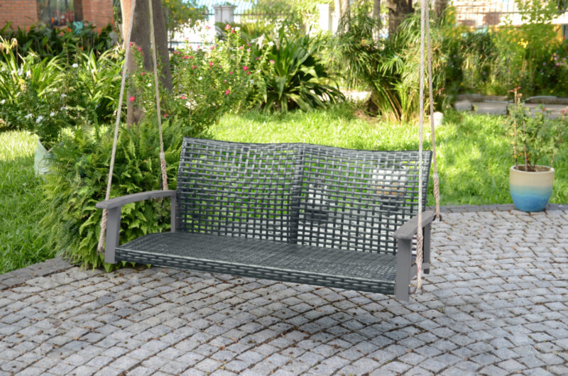 COSTWAY Hangbank van HDPE, 2-zits tuinschommel om op te hangen, tot 320 kg belastbaar, hangbank met verborgen bekerhouder en verstelbare veiligheidskettingen, voor tuin, binnenplaats, veranda